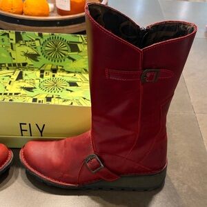 Fly London Red Leather Boots with Buckle